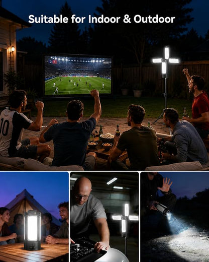 Rechargeable Camping Lights with Adjustable Stand, Black - color: Black