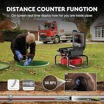 Anysun Sewer Camera with 512Hz Sonde, Self Leveling, Microphone, Distance Counter, 165Ft Pipe Inspection Camera with DVR & Battery Indicator, 9'' 1080P IPS Monitor, IP68 Waterproof, 16GB Card - size: 165Ft/50M, 512Hz Sonde