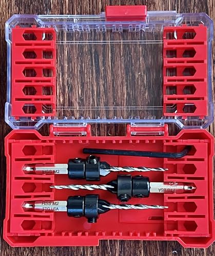 FTG USA 3 Pc #6 (9/64") Adjustable Wood Countersink Drill Bit Set Case - style: 3 Pc Same Size
