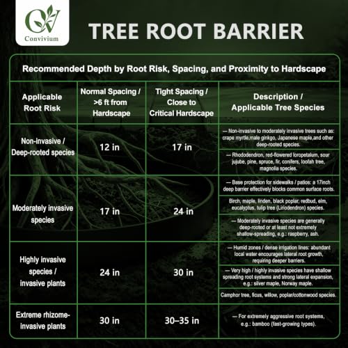 Convivium Tree Root Barrier Roll, 60mil Recycled HDPE Root & Bamboo Barrier for Landscaping, Heavy-Duty Root Blocker for Sidewalks, Driveways & Garden Edging (24in x 30ft x 60mil) - size: 24in x 30ft x 60mil