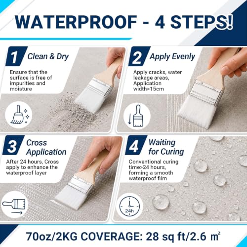 Clear Waterproof Sealant, SUWHXUE 70oz/2KG Water-Based Transparent Waterproof Leak Repair Coating, Invisible Flexible Sealant for Concrete Walls Wood Metal Roof Water Sealer Indoor & Outdoor - size: 70 Oz