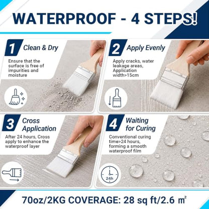Clear Waterproof Sealant, SUWHXUE 70oz/2KG Water-Based Transparent Waterproof Leak Repair Coating, Invisible Flexible Sealant for Concrete Walls Wood Metal Roof Water Sealer Indoor & Outdoor - size: 70 Oz