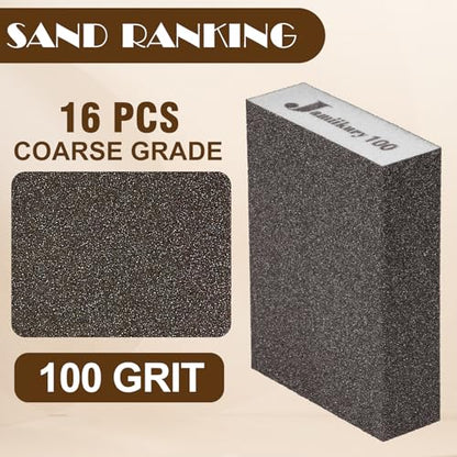 16Pcs 100 Grit Sanding Blocks, Jamiikury Medium Sanding Sponge Washable and Reusable, Wet Dry Sandpaper Sponge for Wood Metal FurniturePaint and Drywall - size: 100 Grits