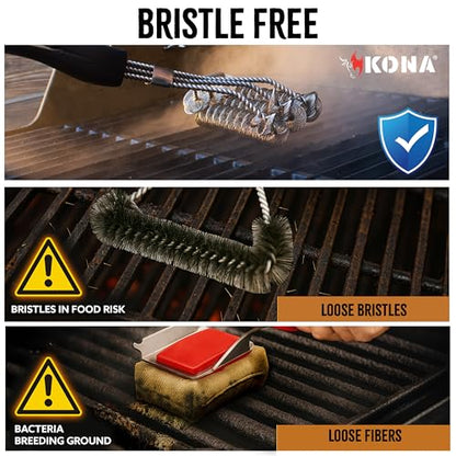 Kona Safe/Clean Bristle-Free Grill Brush - Stainless Steel BBQ Cleaner