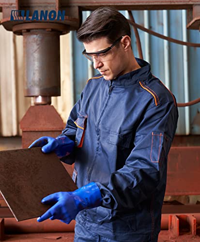 LANON 6 Pair PVC Chemical Resistant Gloves,Cotton Liner,Blue,XX-Large - color: Blue (6 Pairs), size: 2X-Large (Pack of 6)