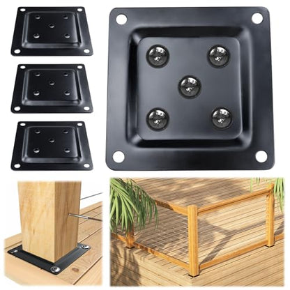 Muzata 4Pack 4"×4" Carbon Steel Wood Post Plate Connector WT08 - size: 4"×4"