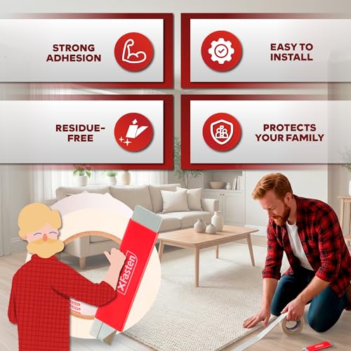 XFasten Double-Sided Carpet Tape for Area Rugs, 2 Inch x 30 Yards (90 Ft) w/Mini Cutter, Heavy Duty Grippy Residue-Free Silicone Adhesive Keeps Rugs in Place on Hardwood, Laminate and Tile Floors - size: 2-inch x 30 yards- w/Mini Cutter (90ft )