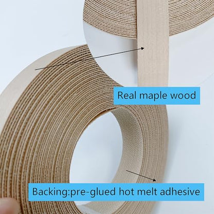 Maple Wood Veneer Edge Banding Roll 3/4 inch,Preglued Iron-On Veneer Edging,Hot Melt Self Adhesive Edgebanding Strip,Flexible Wood Tape for Cabinet Repair Furniture (3/4'' ×50') - size: 3/4'' ×50'