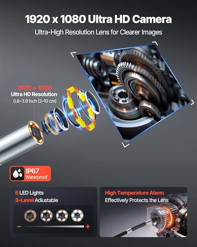 VEVOR 4-Way Articulating Borescope with Light, True 1080P HD Industrial Endoscope Inspection Camera with Articulated Probe, Flexible Snake Scope Cam for Wall Automotive Engine Inspect-4.9FT - size: 0.32-inch Probe