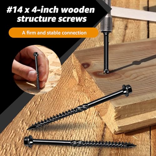 #14 x 4 Wood Structural Screws Rust Resistant Hex Head Timber Screws-55Pack - size: 14*4