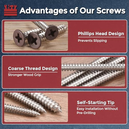 100pcs Phillips Wood Screws #8x1-1/2 304 Stainless Steel Brown Head - color: Brown Head, size: #8x1-1/2"