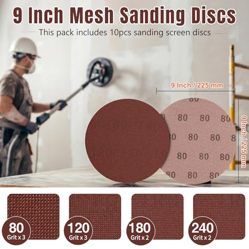 9 Inch Mesh Sanding Discs, 80-240 Grit Sandpaper for Drywall Sander