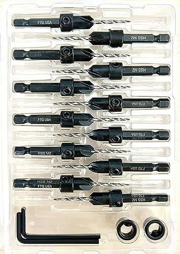 FTG USA 12 Pc #4 (7/64") Countersink Drill Bit Set with Tapered Drill Bits - size: #4, style: Same Sort 12 Pc