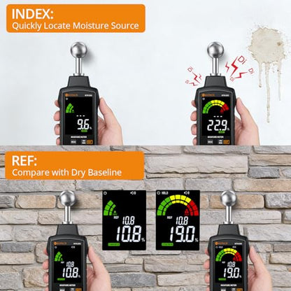 Neoteck Pinless Moisture Meter with REF Comparison, 5-40mm Depth Detector
