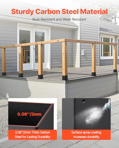 VEVOR 4x4 Post Base 4 Pcs, Inner Size 3.6x3.6 inch / 92x92 mm Post Brackets, Heavy Duty Carbon Steel Decking Posts, Wood Posts Brackets for Pavilion Deck Railing Support Deck Base Plate, Black - size: Full Cover 4x4 4pc
