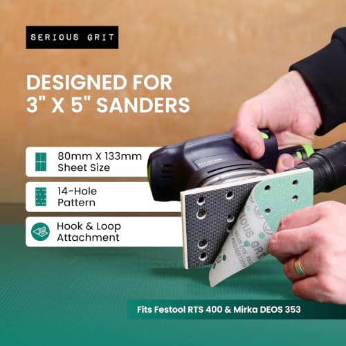 Serious Grit - 3" x 5" (80x133mm) 14-Hole P220 Grit Sandpaper - 50 Pack Box - style: 220 Grit
