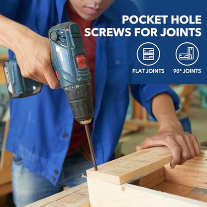 Pocket Hole Screws #8x1-1/4, Coarse Thread Wood Screws 300Pcs, Washer Head with Square Drive, 150MM Drive Bit Included - color: Blue, size: #8x1-1/4‘’
