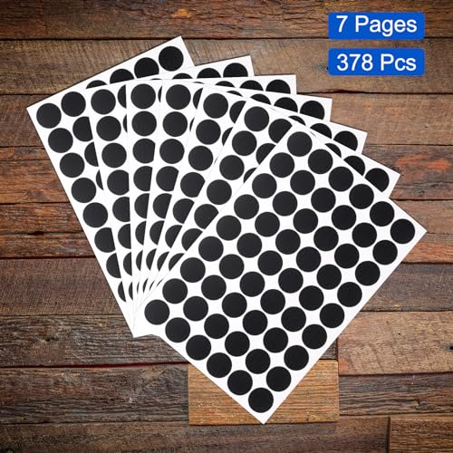 Uxcell 7 Sheets/378PCS Self Adhesive Screw Hole Stickers, 2.1cm/0.83" PVC Screw Hole Covers for Furniture, Wood Cabinet, Wall, Table, Bookcase, Black - color: Black