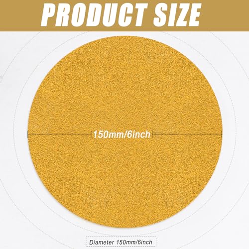 6-Inch No-Hole Hook and Loop Gold Sanding Discs 80-Grit, 100 Pack - size: 80 Grit