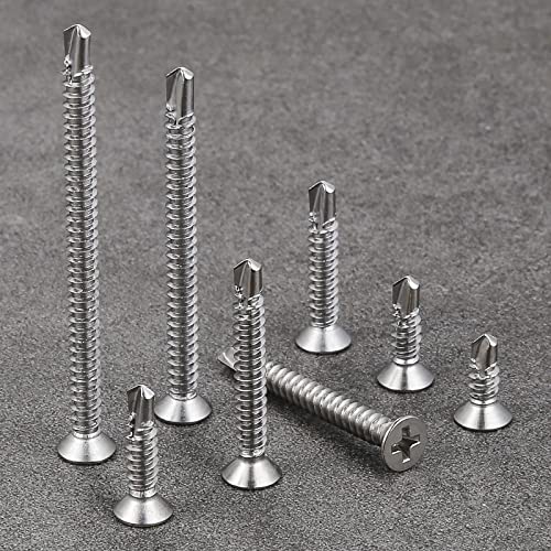 Wensilon（150pcs）#8×2”for Sheet Metal Self-Tapping Screws 410 Stainless Steel Flat Head High-Strength Quick self-Drilling Screws - color: Silver, size: #8X2"