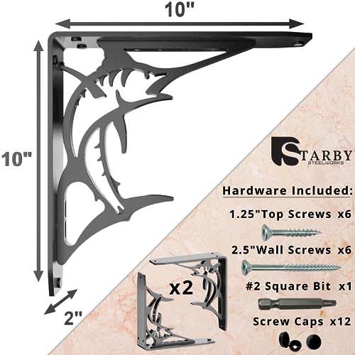 Starby Billfish Classic Heavy Duty Steel Fireplace Mantel Brackets, Floating Shelf, Countertop Support - Hand Welded (2 Pack) (10 x 10 x 2) - color: Billfish Classic, size: 10" x 10" x 2"