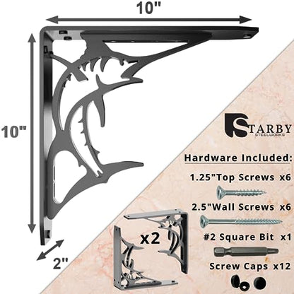 Starby Billfish Classic Heavy Duty Steel Fireplace Mantel Brackets, Floating Shelf, Countertop Support - Hand Welded (2 Pack) (10 x 10 x 2) - color: Billfish Classic, size: 10" x 10" x 2"