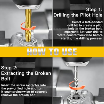 27-Piece Bolt Extractor kit, Easy Out Screw Extractor Set with Left Hand Cobalt Drill Bits, Hex Adapter, 1/2" F to 3/8" M Reducer for Broken, Damaged, Rusted, Rounded-Off Bolts, Nuts