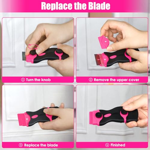 THINKWORK 3Pack Razor Blade Scraper with 45Pcs Blades, Pink - color: Upgrade Scraper-3pack+45pcs
