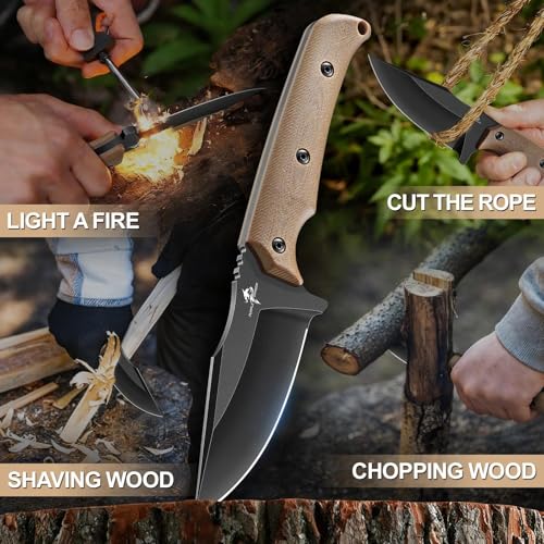 Purple Dragon Fixed Blade Knife - Full Tang Hunting Knife Brown - size: 3.1 inch