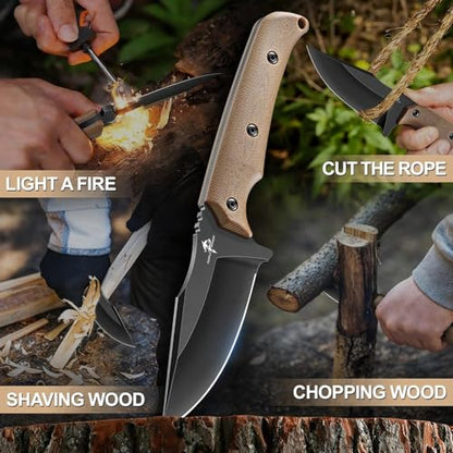 Purple Dragon Fixed Blade Knife - Full Tang Hunting Knife Brown - size: 3.1 inch