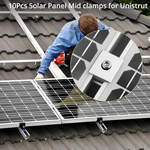 Anbte 10pcs Solar Panels Mid Clamps for Unistrut, 30mm/35mm, Silver - color: Silver, size: 1.18"(30mm) & 1.38"(35mm)