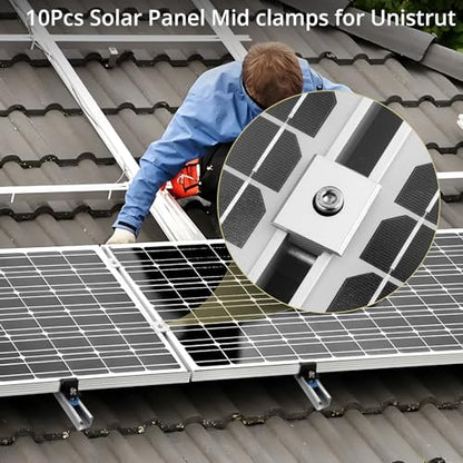 Anbte 10pcs Solar Panels Mid Clamps for Unistrut, 30mm/35mm, Silver - color: Silver, size: 1.18"(30mm) & 1.38"(35mm)