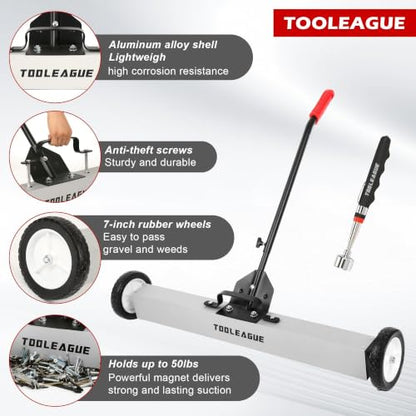 36" Rolling Magnetic Sweeper with Wheels, 55LB, 3Pcs Magnet Sweeper Set - size: 36-inch（55LBS)