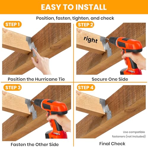 Hurricane Ties for Rafters, 70 Pcs 18-Gauge Galvanized Hurricane Straps & Rafter Ties, Structural Connectors for Roof Truss and 2X Deck Joists