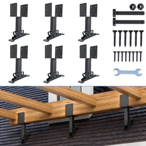 4"x4" Heavy Duty Roof Riser Brackets, 180° Adjustable Angle Pergola Roof Brackets, Black Metal Roof Riser Brackets for Patio Cover, Pergola, Gazebo, Wood Post (6 Pack) - color: Adjustable direction and base, size: 6pcs