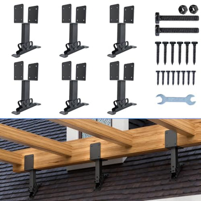 4"x4" Heavy Duty Roof Riser Brackets, 180° Adjustable Angle Pergola Roof Brackets, Black Metal Roof Riser Brackets for Patio Cover, Pergola, Gazebo, Wood Post (6 Pack) - color: Adjustable direction and base, size: 6pcs