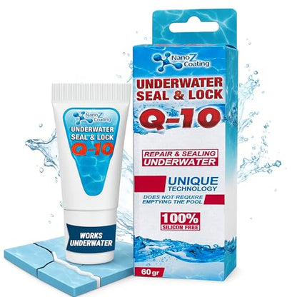 Nano Q10 Underwater Seal & Lock - Leak and Crack Repair Without Emptying The Pool, Reservoir, or Tank. Eco-Friendly Under Water Adhesive, Stays Flexible, Waterproof, and Chlorine Resistant (2.1 oz) - style: 2.1 oz