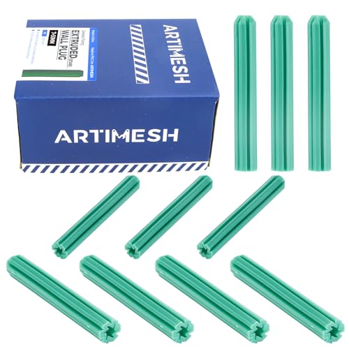 100 Pcs 7mm (1/4") x 50mm Plastic Expansion Anchors, Heavy Duty Green PE Wall Plugs for Concrete, Brick, Drywall & Hollow Walls - size: 7*50