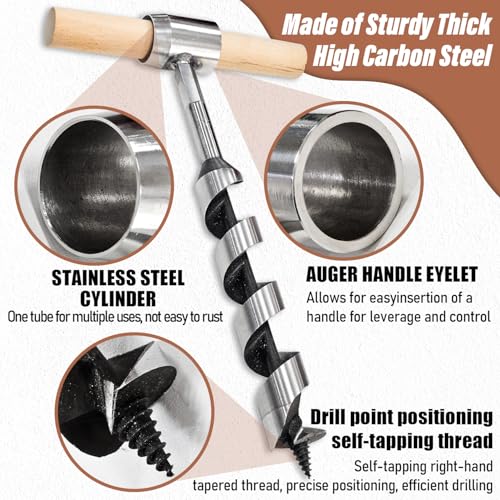 Bushcraft Gear Hand Auger Drill, Scotch Eye Wood Auger Drill Bit with Leather Case for Camping Backpacking Hiking
