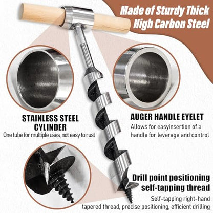Bushcraft Gear Hand Auger Drill, Scotch Eye Wood Auger Drill Bit with Leather Case for Camping Backpacking Hiking