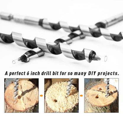 1/2 Inch x 6 Inch Long Ship Auger Drill Bit Set for Wood - size: 1/2"x6"