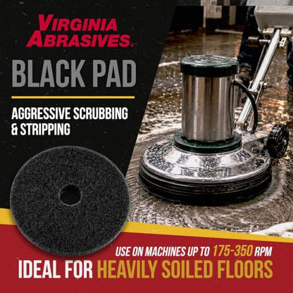 Black Floor Maintenance Pads, Heavy-Duty Stripping & Scrubbing, 15", 5 Pack - color: Black, size: 15"