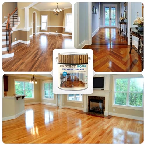 Protect Aqua Hardwood Floor Finish Clear Wood Finish Smooth and Durable Indoor Floor Sealer 1.3 Gallon Water Based Parquet Floor Varnish Odorless and Lead-free for Safe Indoor Application (Semi-Gloss) - style: Semi-Gloss