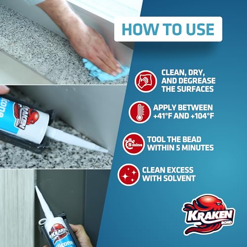 Kraken Bond RTV Silicone Sealant Black (48 x 10.1 fl.oz.)%100 Waterproof Silicone Caulk Kitchen and Bathroom, All Purpose, Window Caulking Sealant Outdoor, RV, 48 Pack - size: 48 Pack