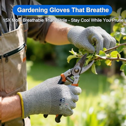 Dowellife Cut Resistant Work Gloves for Men & Women - ANSI A5 & EN388 Level 4, Breathable PU Coated, Grey Non-Marking - for Gardening, Fishing, Automotive, Construction, Wood Carving (Medium, Grey) - size: Medium (Pack of 3)