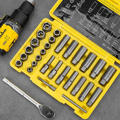 Topec Deep Bolt Extractor Set 28PCS, 3/8" Drive Stud Remover kit - color: 28pcs