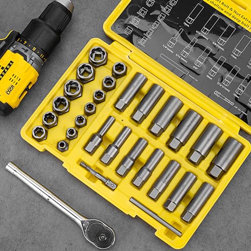 Topec Deep Bolt Extractor Set 28PCS, 3/8" Drive Stud Remover kit - color: 28pcs