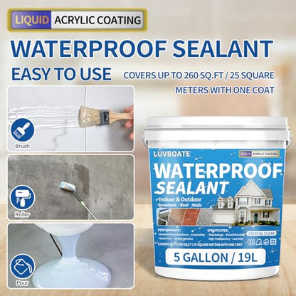 Liquid Waterproof Sealant 5 Gallon Clear, Transparent Waterproof Coating - color: Clear 5 Gallon