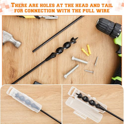 Lasnten 2 Pcs Flexible Drill Bit for Wire Pulling, 36" x 9/16" x 1/4" Long Auger Drill Bits with Fish Eye Hole and Screw Point, 3-Flat Anti-slip Shank Flex Bit for Wood Through Walls Ceilings Basement - size: 36 x 9/16 x 1/4 Inch