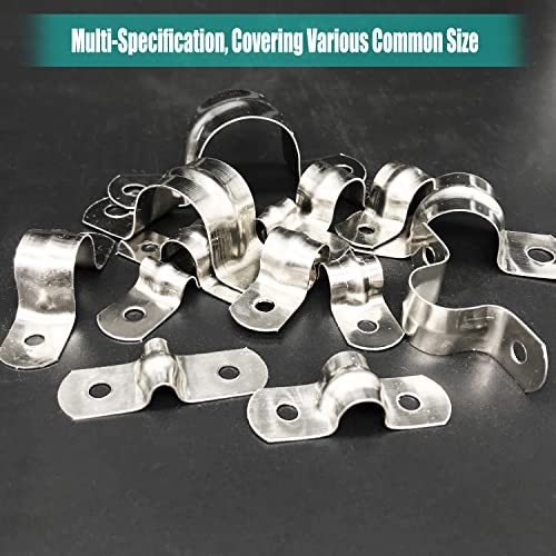 142 Pcs Pipe Strap Clamp Assortment Kit, 304 Stainless Steel 2 Holes Rigid Pipe Strap U Braket Tube Pipe Strap Clamp